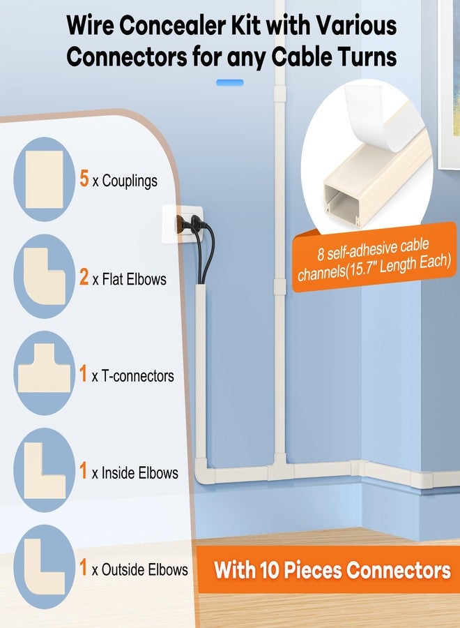 ZhiYo 126in Cord Hider Kit, Wire Hiders for TV on Wall, Paintable Cable Management Kit, Wire Cover for Wall Mount TV, Hide Wires Along Wall, Beige Cord Cover Wall Wire Management, 8xL15.7in W0.95in H0.55in - Image 3